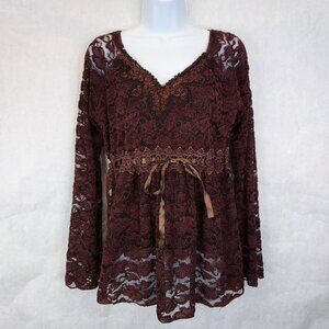 Temptations Italy Lace Babydoll Top Women's 12 Bell Sleeve Bow Rose Coquette Y2K